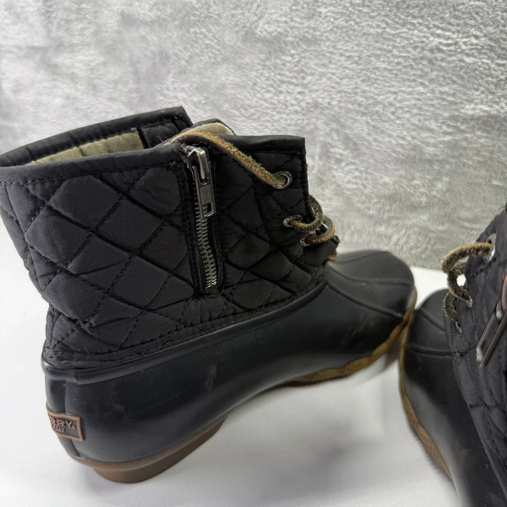 Sperry Saltwater Black Quilted Duck Boots Waterproof Ankle STS94063 Womens 9 M
